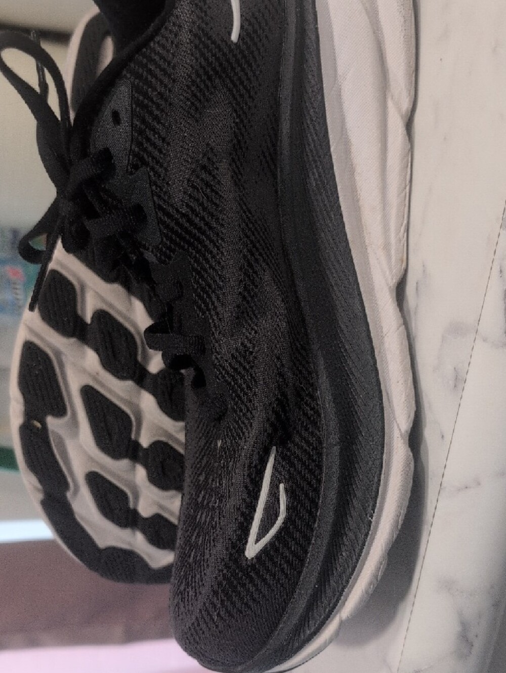 Hoka Clifton 9 Wide Women's Running Shoes Black with White Accents - Picture 7 of 9